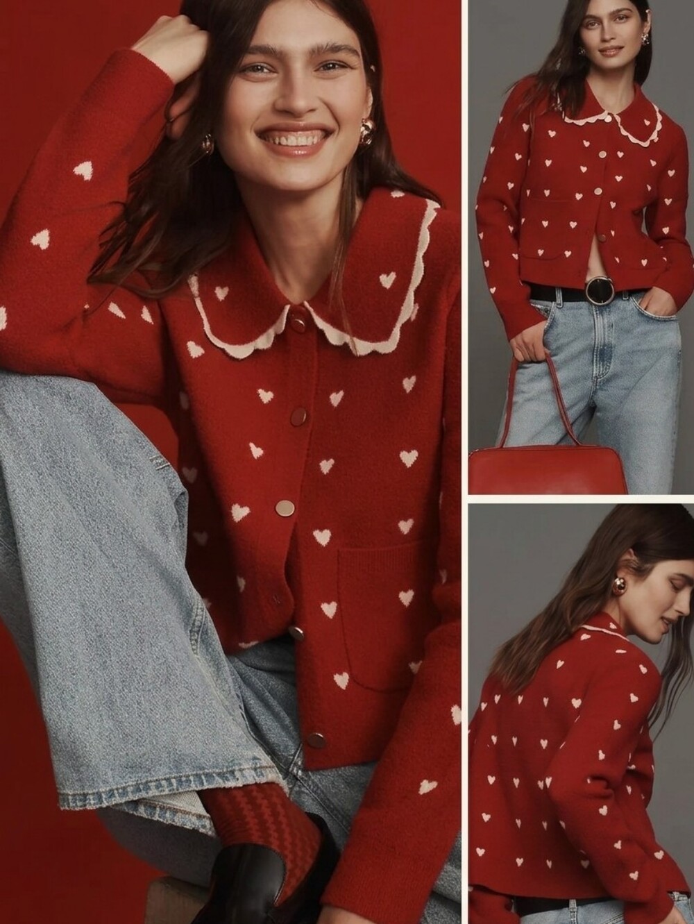 🆕 Anthropologie NVLT Heart Icon Knit Jacket Size XL Soft Girl Romantic Coquette